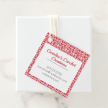 Flame Red With White Crochet Lace Pattern Tag