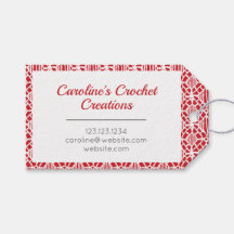 Flame Red With White Crochet Lace Pattern Tag