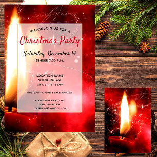 Flame Single Red Candle Christmas Party Invitation