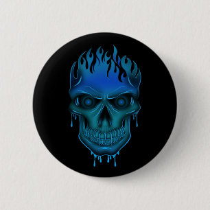 Flame Skull - Blue 6 Cm Round Badge