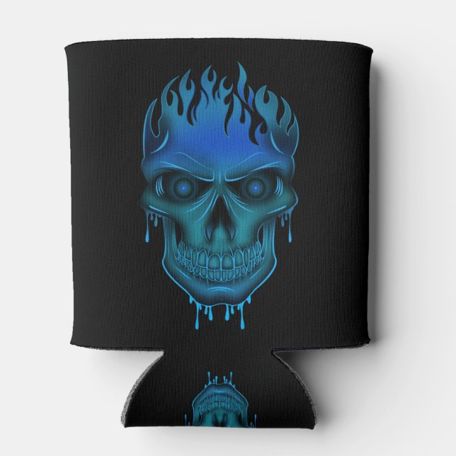 Flame Skull - Blue Can Cooler (Back)