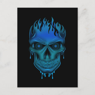 Flame Skull - Blue Postcard