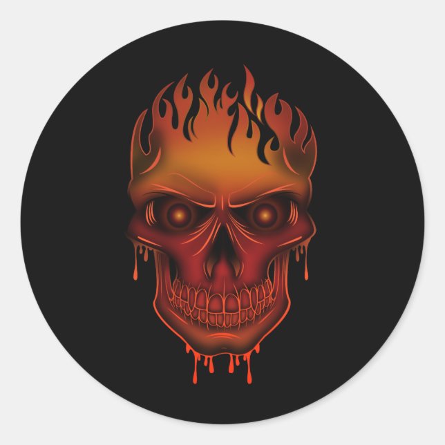 Flame Skull  Classic Round Sticker (Front)