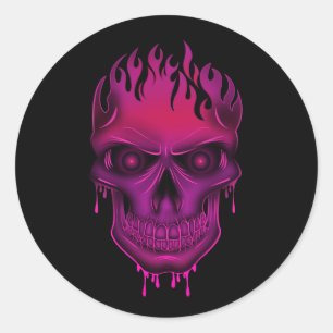 Flame Skull - Hot Pink Classic Round Sticker