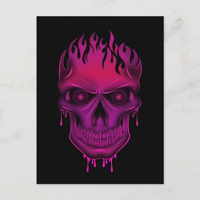 Flame Skull - Hot Pink Postcard (Front)