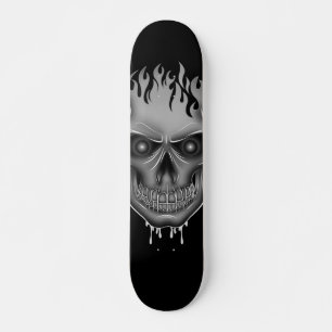 Flame Skull - Silver  Skateboard