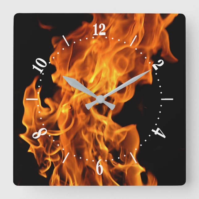 Flame Square Wall Clock (Front)