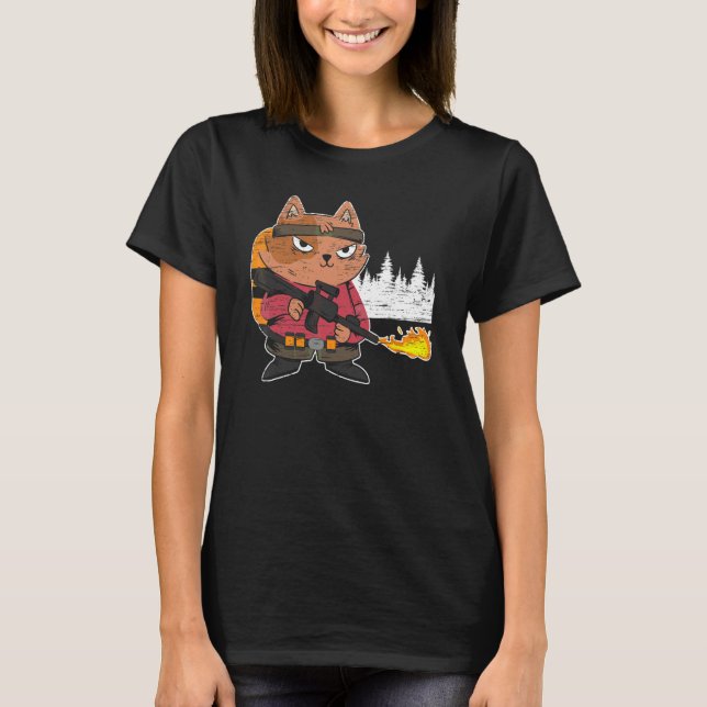 Flame Thrower   Flamethrower Hot Burn Cat T-Shirt (Front)