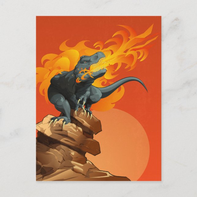 Flame Throwing Dinosaur Art by Michael Grills Postcard (Front)