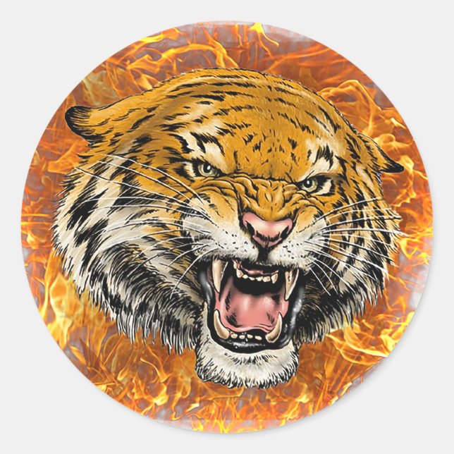 flame tiger classic round sticker (Front)