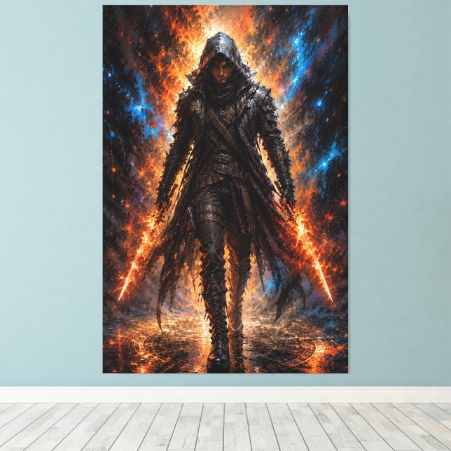 Flamebound Assassin | Fantasy Canvas Print (Insitu(Wood Floor))