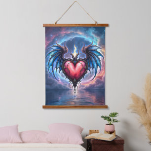 Flamebound Heart of the Moon – Gothic Cosmic Love Hanging Tapestry