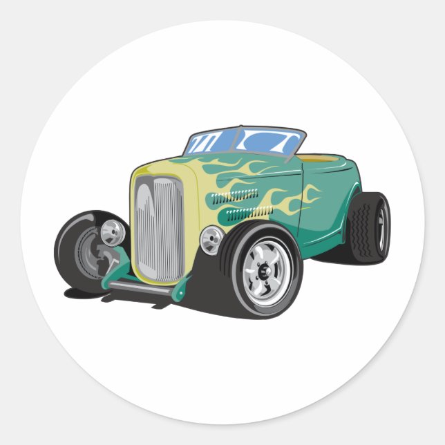 Flamed Roadster Classic Round Sticker (Front)