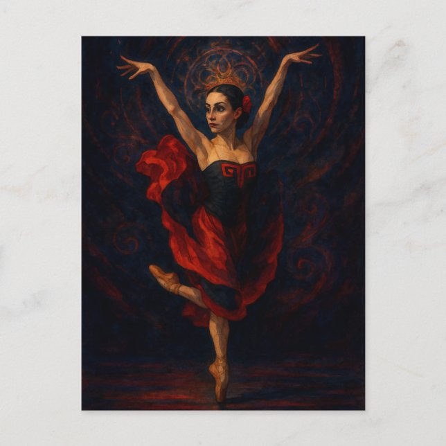 Flamenco Ballerina Red Dress Dance Art Postcard (Front)