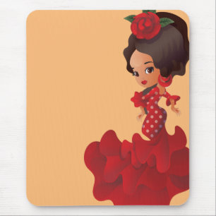 Flamenco cartoon chibi kawaii girl mouse mat