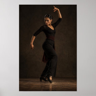 Flamenco Dancer in Black Dramatic Dance Wall Art