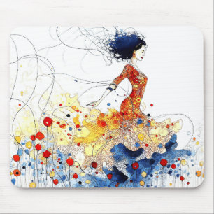 Flamenco Dancer in Flowing Multicolored Motion #1 Mouse Mat