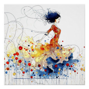 Flamenco Dancer in Flowing Multicolored Motion #1 Poster