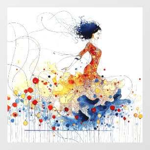 Flamenco Dancer in Flowing Multicolored Motion #1 Window Cling