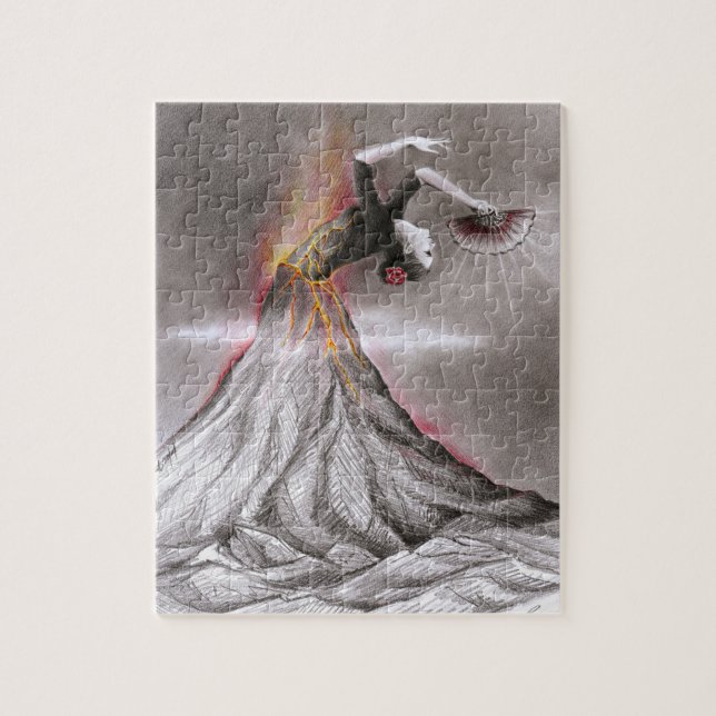 Flamenco dancing woman volcano surreal pencil art jigsaw puzzle (Vertical)
