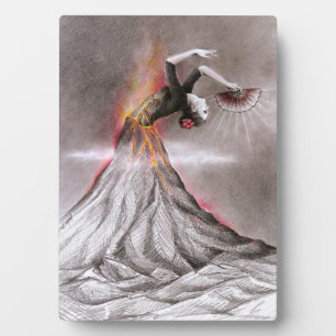 Flamenco dancing woman volcano surreal pencil art plaque
