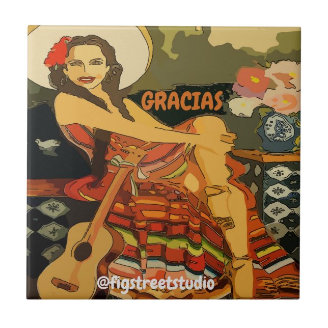 Flamenco Guitar Woman,add text,Tile Mural Tile (Front)