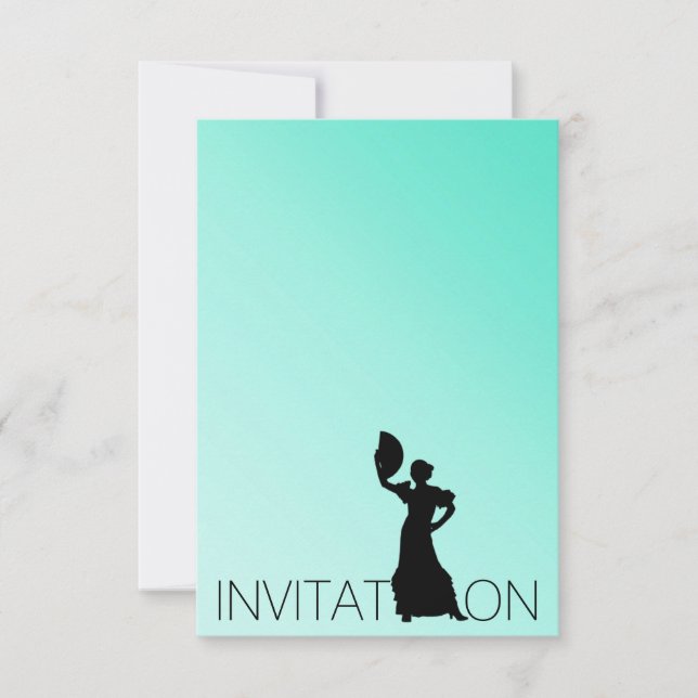 Flamenco Latin Dance Party Mint Blue Ombre Invitation (Front)