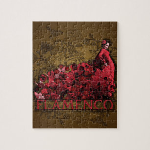 Flamenco Spain Dance Art red black brown Jigsaw Puzzle