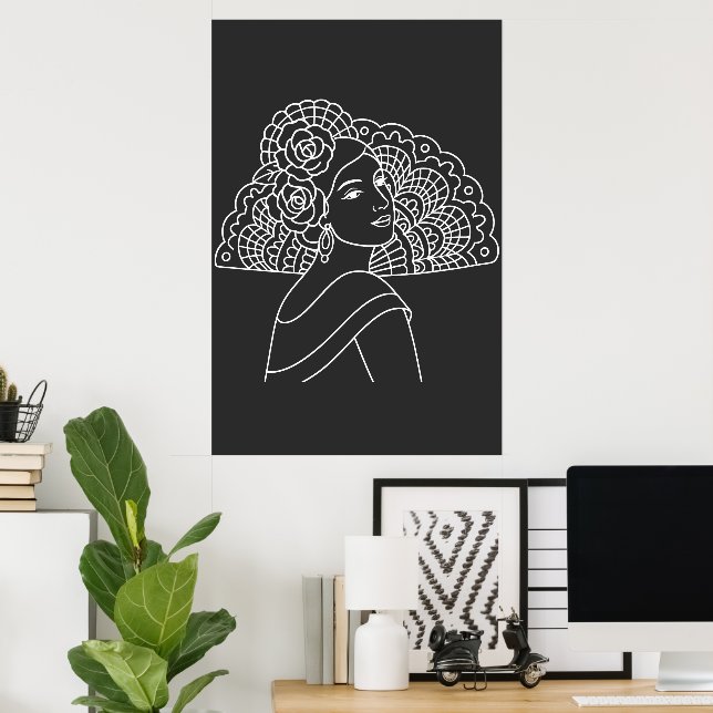 Flamenco Spanish Lady With Fan Ink art Drawing Poster (Home Office)