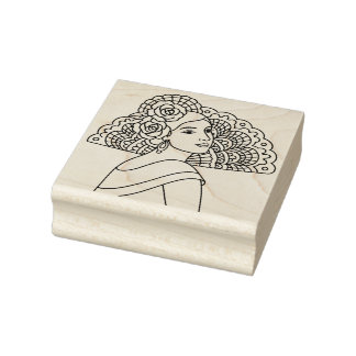 Flamenco Spanish Lady With Fan Ink art Drawing Rubber Stamp