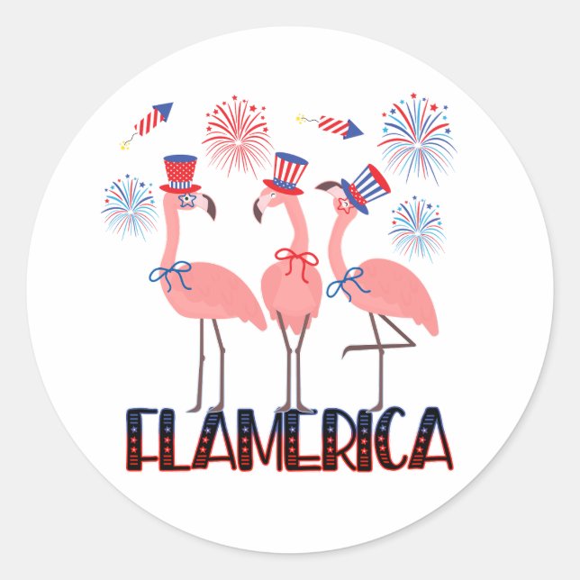 Flamerica 4th of July Flamingo Lovers Independence Classic Round Sticker (Front)