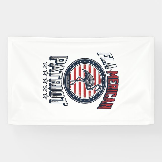 Flamerican Patriot Flamingo Vintage Vector Banner (Horizontal)