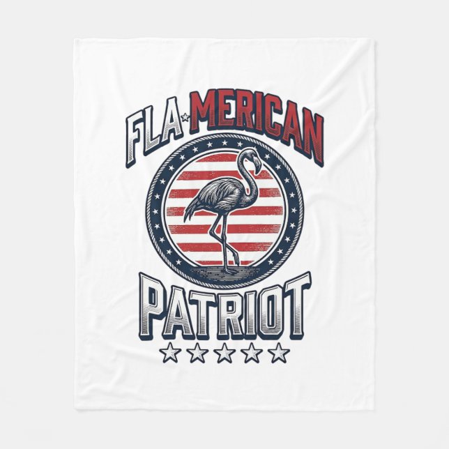 Flamerican Patriot Flamingo Vintage Vector Fleece Blanket (Front)