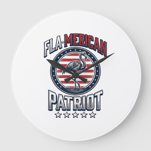 Flamerican Patriot Flamingo Vintage Vector Large Clock (Front)
