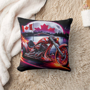 Flames and freedom with the Canadian flag at night Cushion