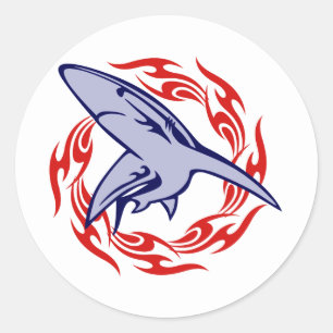 Flames and Shark Classic Round Sticker
