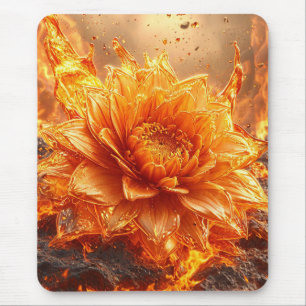 Flames are flying around a flower mouse mat