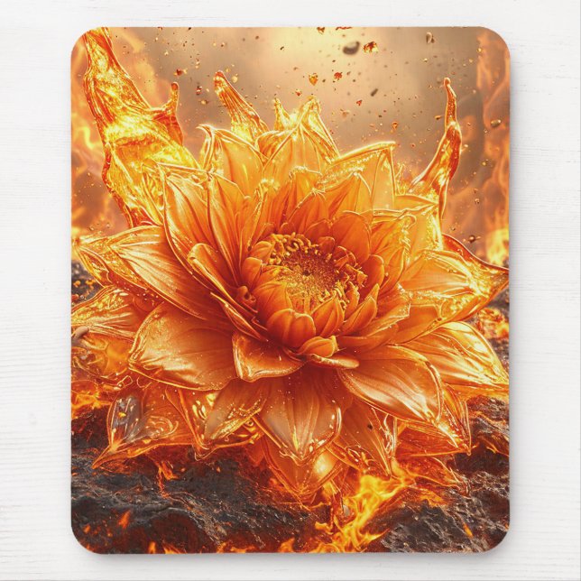 Flames are flying around a flower mouse mat (Front)