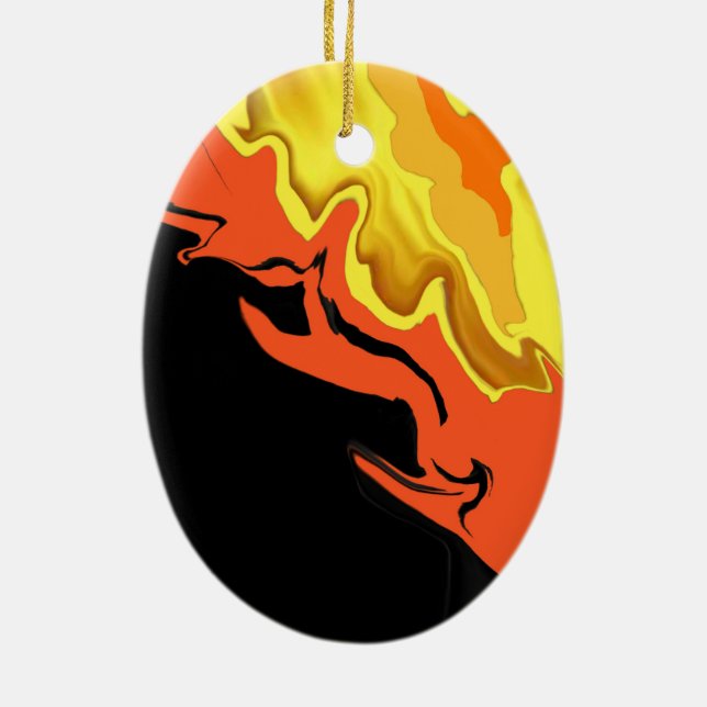 Flames at Night Ceramic Tree Decoration (Back)