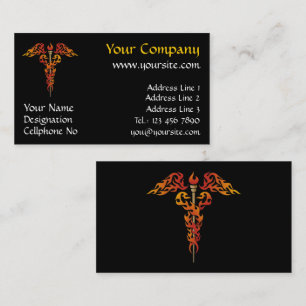 Flames Caduceus Business Card