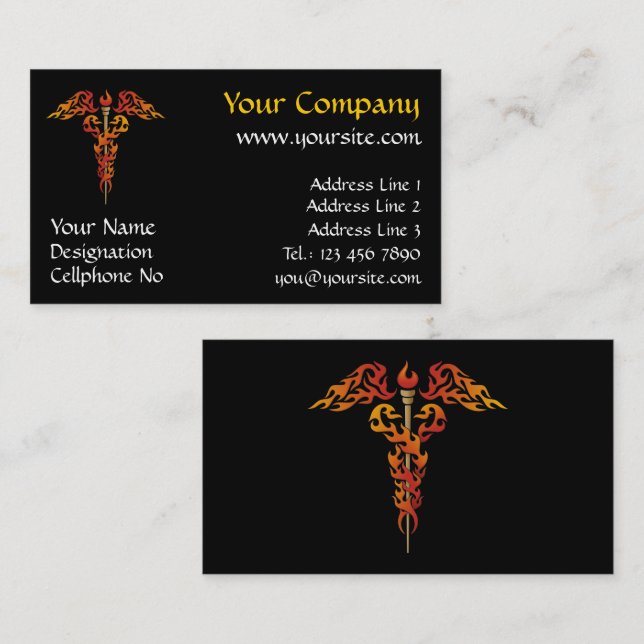 Flames Caduceus Business Card (Front/Back)