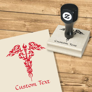 Flames Caduceus Rubber Stamp