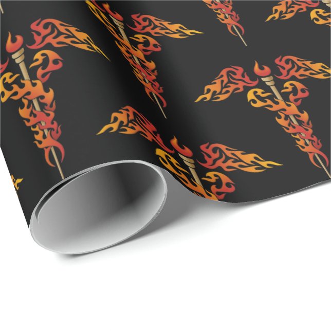 Flames Caduceus Wrapping Paper (Roll Corner)