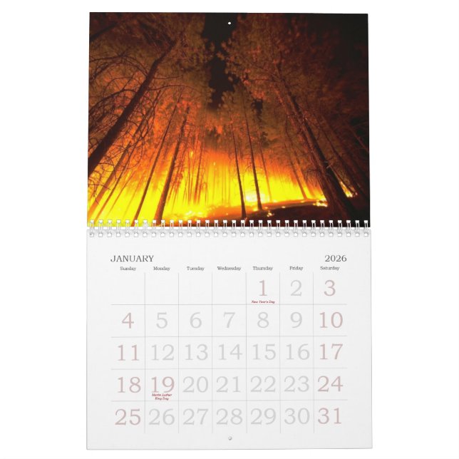 Flames Fire Wall Calendar (Jan 2026)