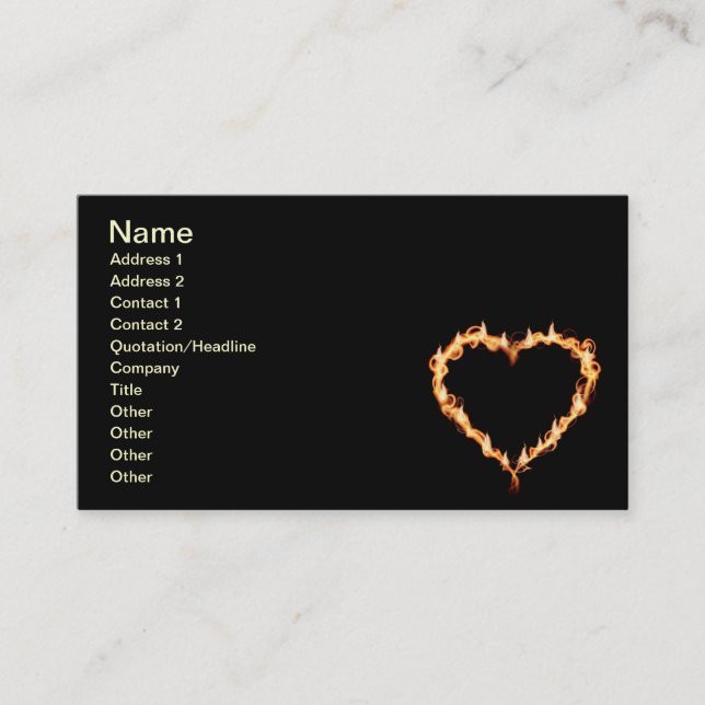 FLAMES HEAT black heart fire burning hot love Business Card (Front)