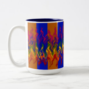 Flames in the Abstract over the Stripes Colours Two-Tone Coffee Mug
