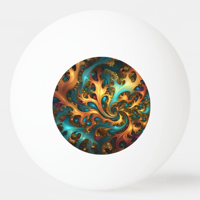 Flames of Color: Teal, Gold, Orange Fractal Dance Ping Pong Ball (Front)