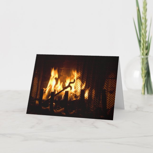 Flames of Fire in a Fireplace Holiday Card (Front)