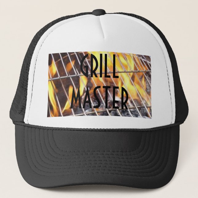 Flames on a Grill, GRILLMASTER Trucker Hat (Front)