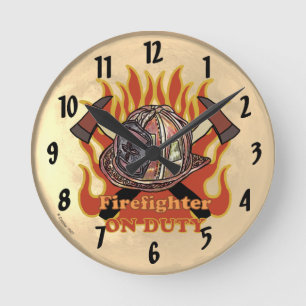 Flames On Duty Firefighter Clock